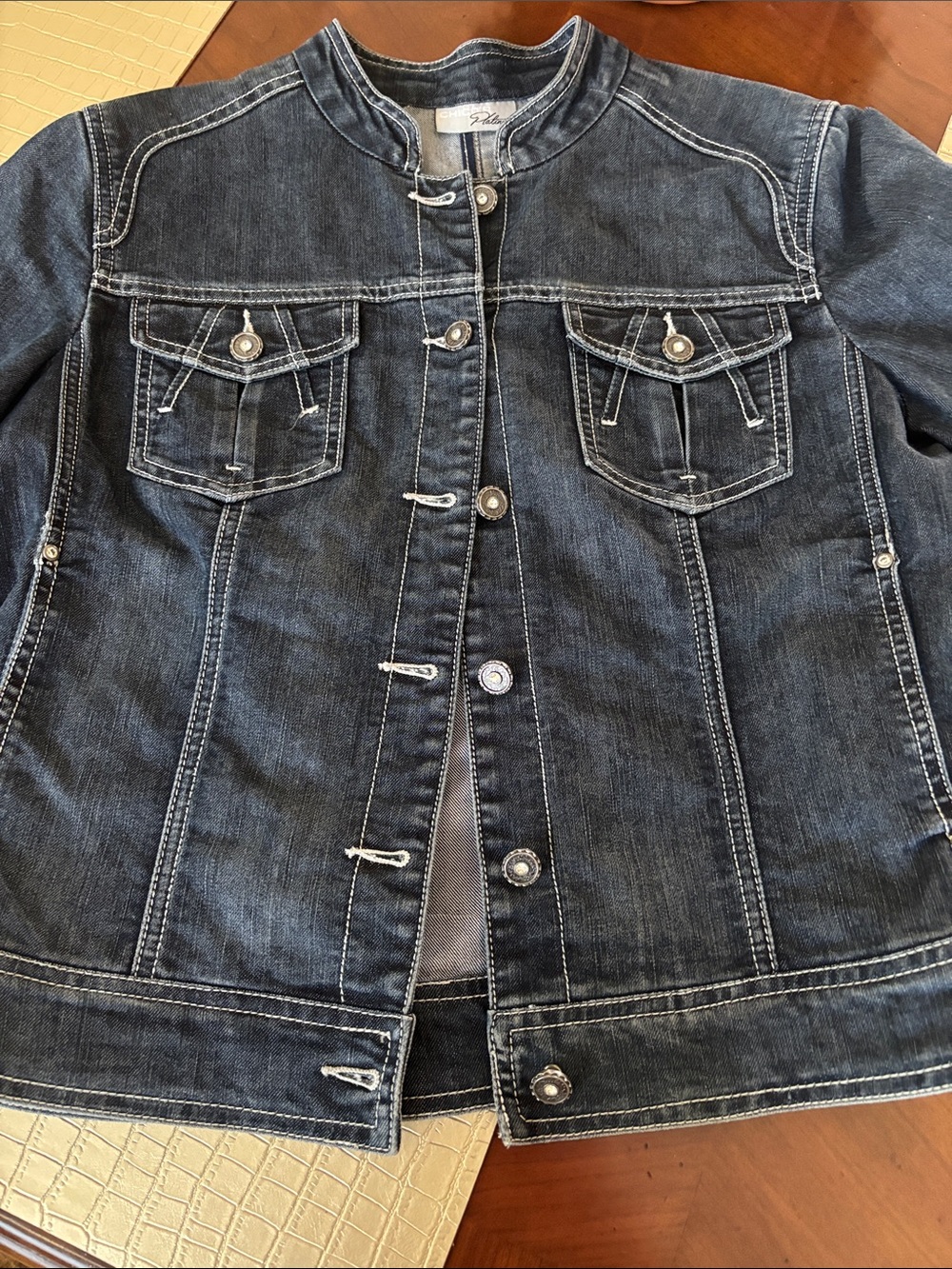 Chico's Platinum Light and Dark Blue Denim Jacket